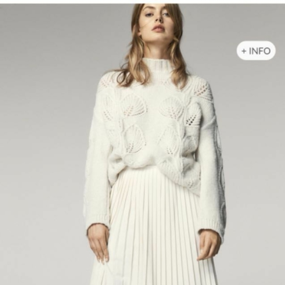 Massimo Dutti Cream Pleated Midi Skirt NWT